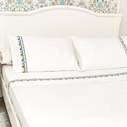 J Linens Embroidery Flora Flat Sheet Set