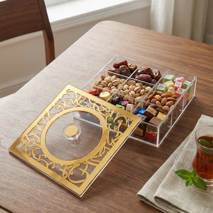 Zee Designs Plexi Glass Arabic Calligraphy 9 Compartments Tea Box
