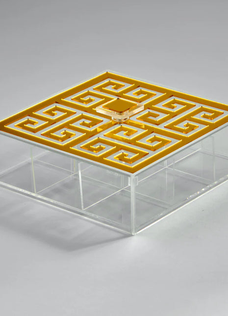 Zee Designs Plexi Glass GREEK KEY 9-COMPARTMENTS TEABOX