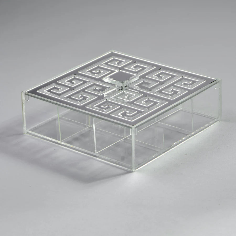 Zee Designs Plexi Glass GREEK KEY 9-COMPARTMENTS TEABOX