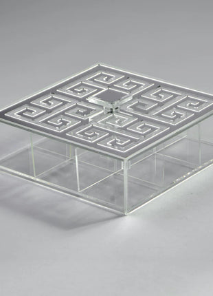 Zee Designs Plexi Glass GREEK KEY 9-COMPARTMENTS TEABOX