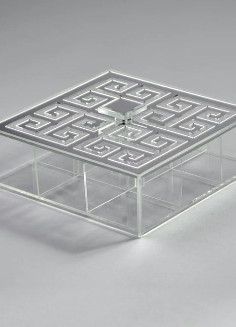 Zee Designs Plexi Glass GREEK KEY 9-COMPARTMENTS TEABOX