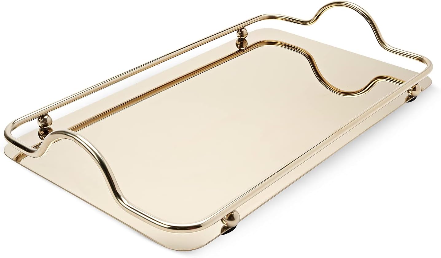 Rectangular Stainless Steel Mirror Tray with Handles Set of (2) Trays