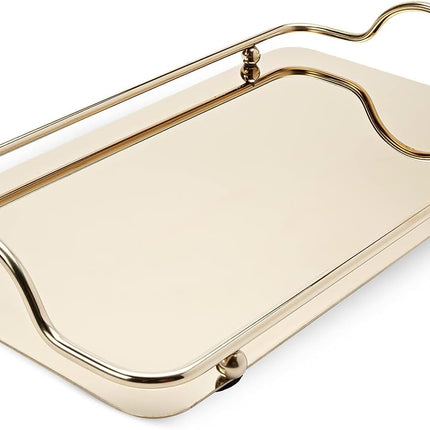 Rectangular Stainless Steel Mirror Tray with Handles Set of (2) Trays