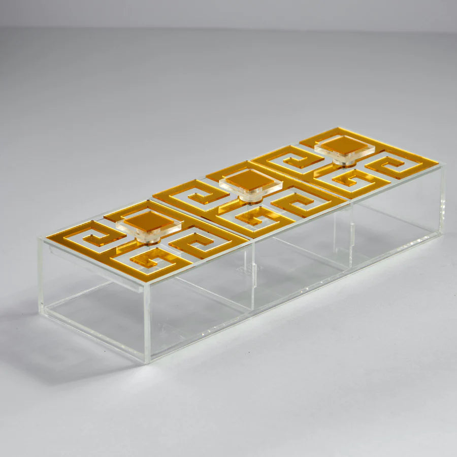 Zee Designs Plexiglass Greek Key Large 3-compartments box