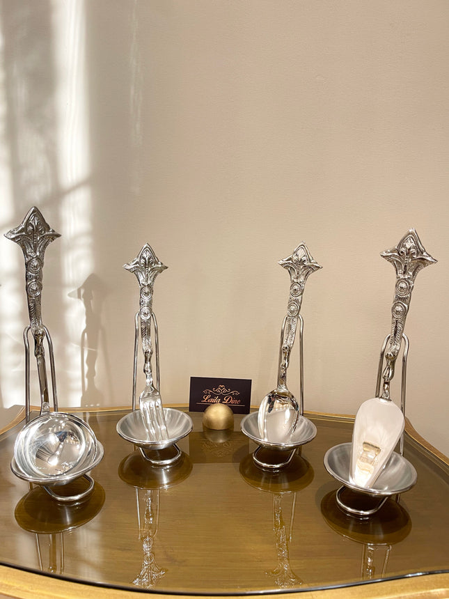 Laila Dine Karo Cutlery Serving Tools Silver Set of 4 (Sold as Set)