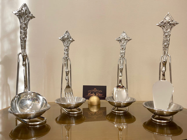 Laila Dine Karo Cutlery Serving Tools Silver Set of 4 (Sold as Set)
