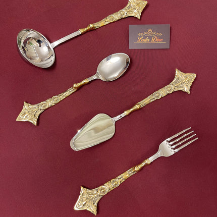 Laila Dine Karo Cutlery Serving Tools Gold Set of 4 (Sold as Set)