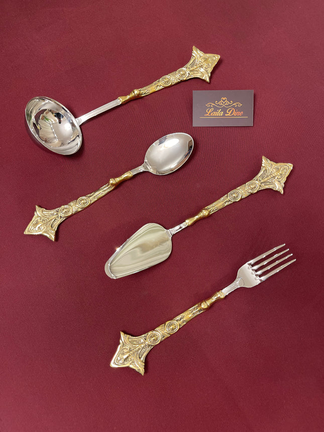Laila Dine Karo Cutlery Serving Tools Gold Set of 4 (Sold as Set)