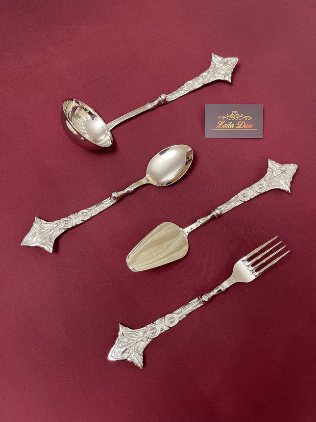 Laila Dine Karo Cutlery Serving Tools Silver Set of 4 (Sold as Set)