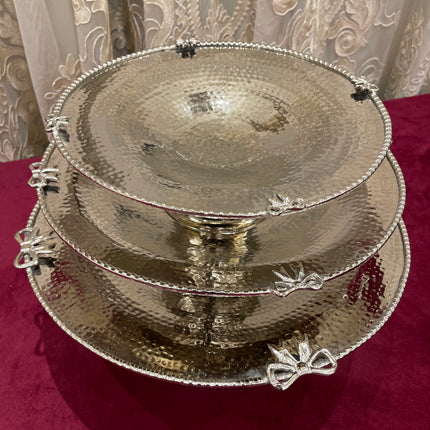 Laila Dine Jawhara Silver Round Deep Serving Dish (Large Size) 40 cm