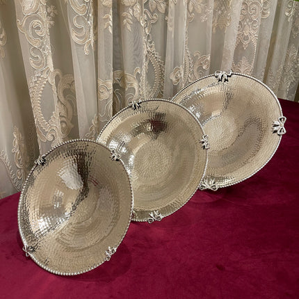 Laila Dine Jawhara Silver Round Deep Serving Dish (Large Size) 40 cm
