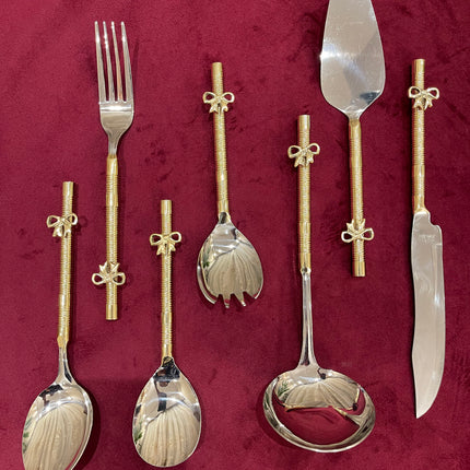 Laila Dine Bow Cutlery Serving Tools Gold - set of 7 (Sold by Set)