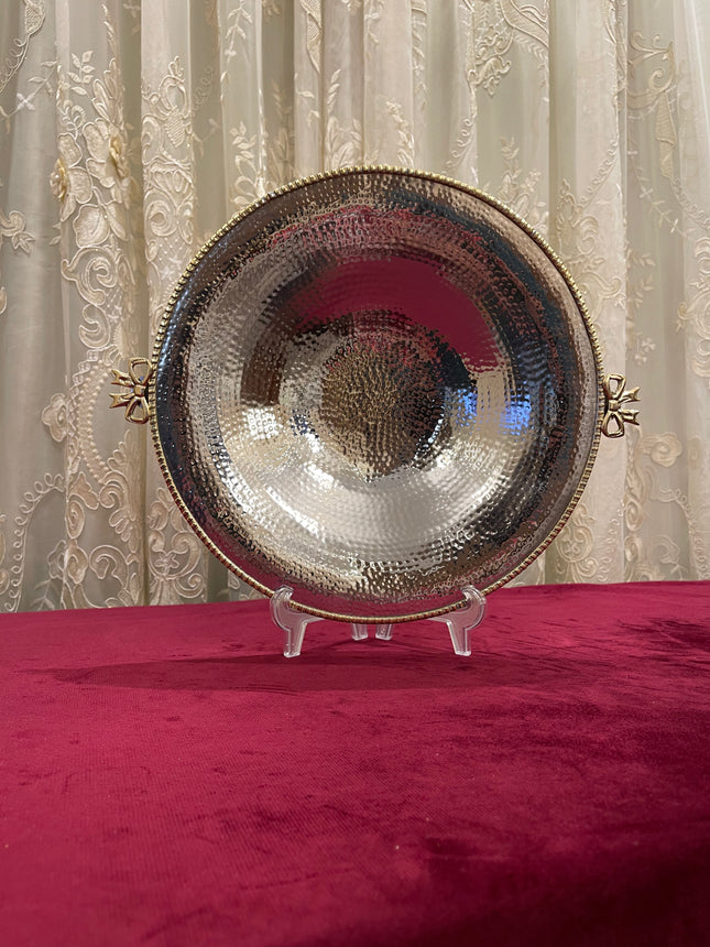 Laila Dine Jawhara Silver Round Deep Serving Dish (Large Size) 40 cm