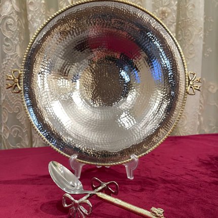 Laila Dine Jawhara Silver Round Deep Serving Dish (Medium Size) 35 cm