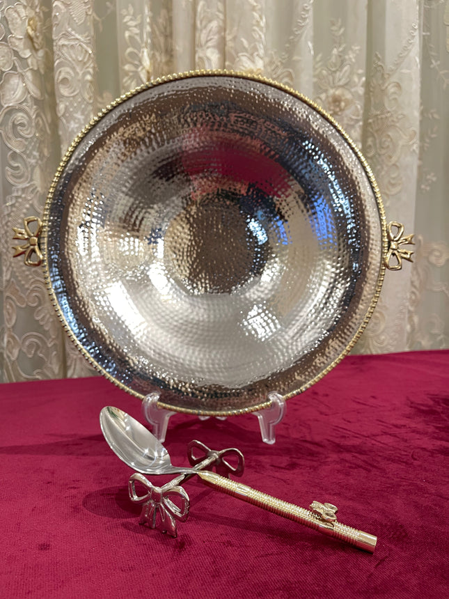 Laila Dine Jawhara Silver Round Deep Serving Dish (Medium Size) 35 cm