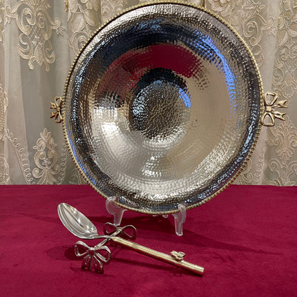 Laila Dine Jawhara Silver Round Deep Serving Dish (Large Size) 40 cm