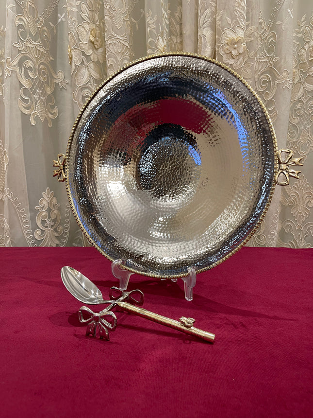 Laila Dine Jawhara Silver Round Deep Serving Dish (Large Size) 40 cm