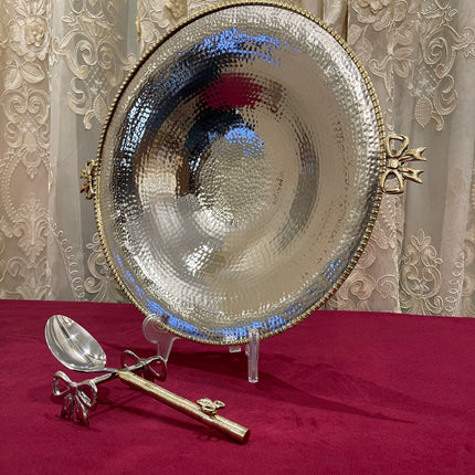 Laila Dine Jawhara Silver Round Deep Serving Dish (Medium Size) 35 cm