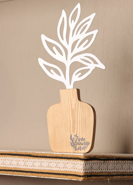 The Words Co Love Grows Here Wooden Vase