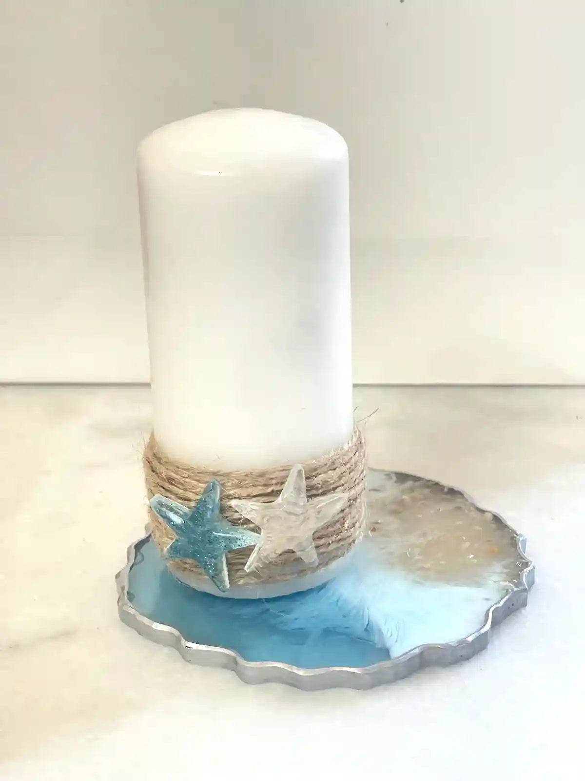 Asha's White Candle with Resin Sea Stars