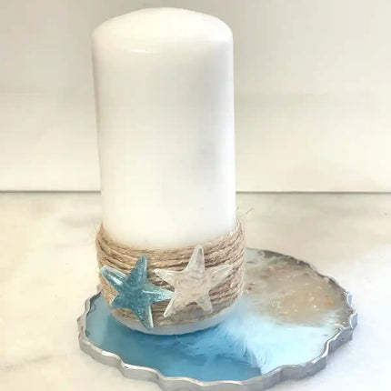 Asha's White Candle with Resin Sea Stars