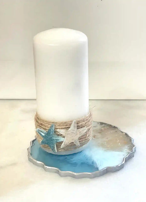 Asha's White Candle with Resin Sea Stars