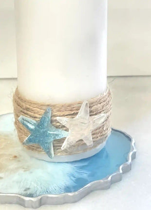 Asha's White Candle with Resin Sea Stars