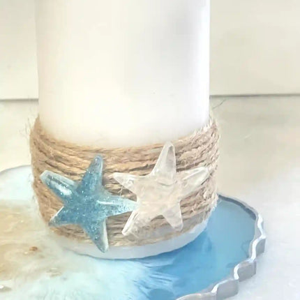 Asha's White Candle with Resin Sea Stars