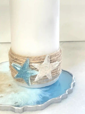 Asha's White Candle with Resin Sea Stars