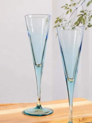 Pasabahce V-Line Champagne Flute Glass - Blue, 150ml