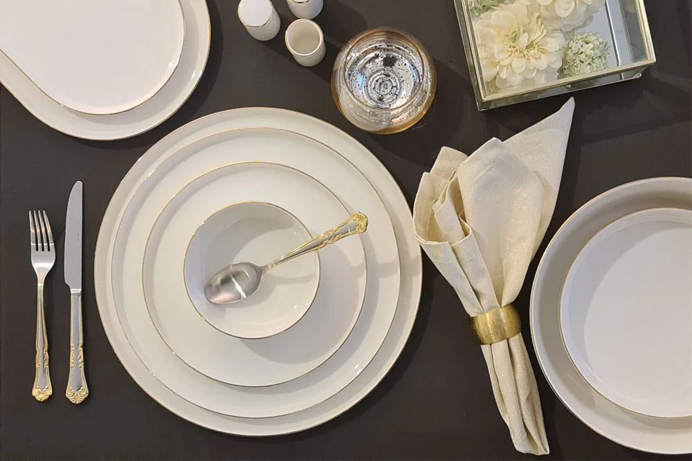 Porland Chopin Gold Banded Dinner Set - 60 Pieces for 12 People