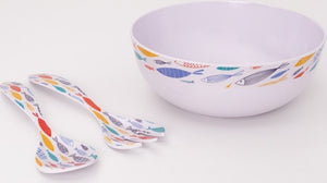 Bright Designs Melamine Round Serving with Set of 3 fork and spoon Bowl Fish'n'fish (Summer Collection)