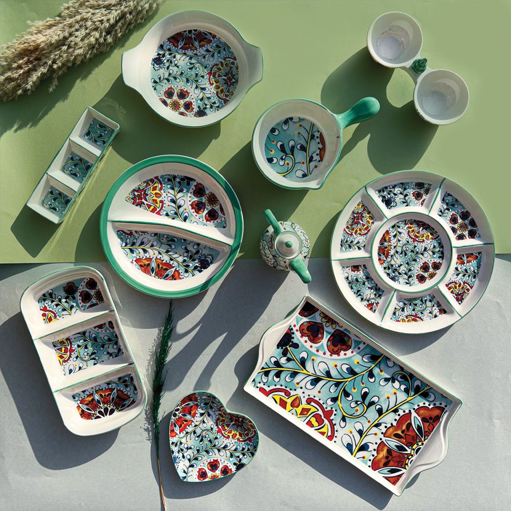 FM Rosa Porcelain Flora Green 11 Pcs Breakfast set