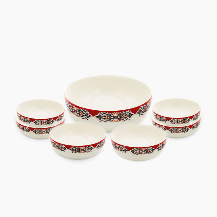 FM Rosa Porcelain Khayameya Red Coup Khoshaf Set 7 Pcs)