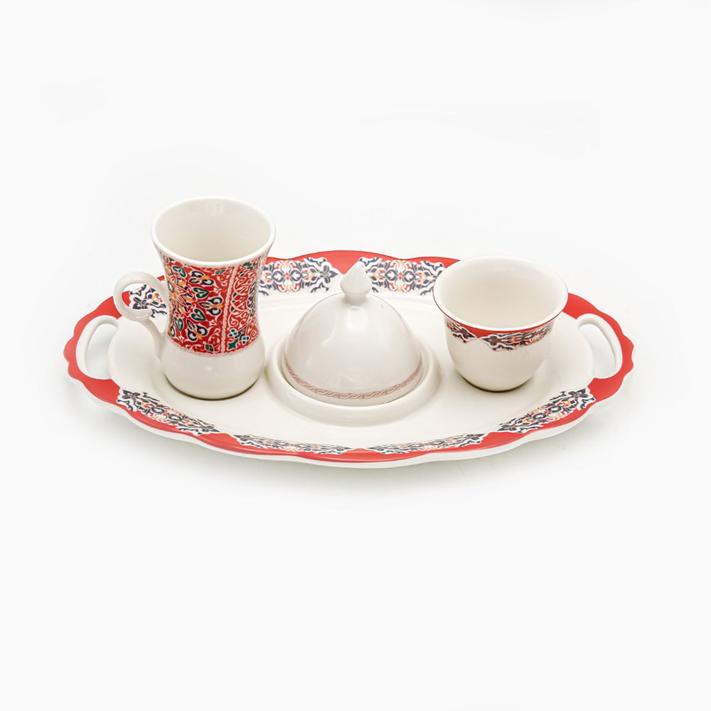 FM Rosa Porcelain Khayameya Red Turbo Coffee Set (4 Pcs)