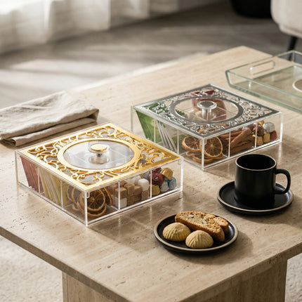 Zee Designs Plexi Glass Arabic Calligraphy 9 Compartments Tea Box