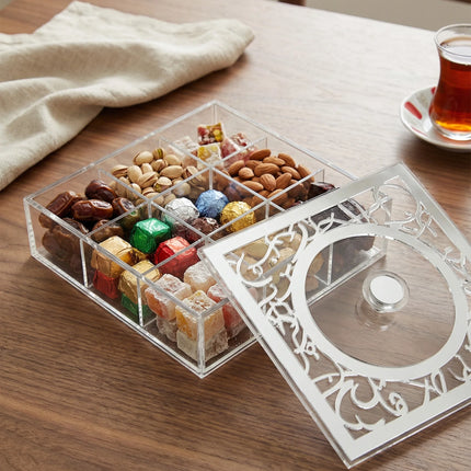 Zee Designs Plexi Glass Arabic Calligraphy 9 Compartments Tea Box