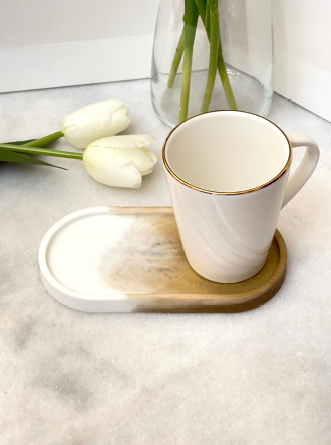 Asha's Beige and White Coaster /Tray