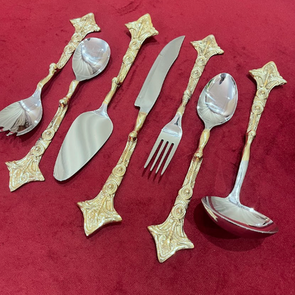 Laila Dine Karo Cutlery Serving Tools Gold  Set of 7