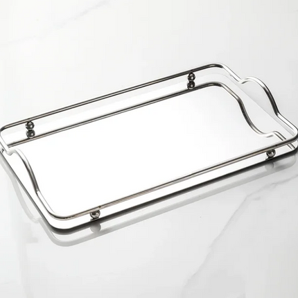 Rectangular Stainless Steel Mirror Tray with Handles Set of (2) Trays