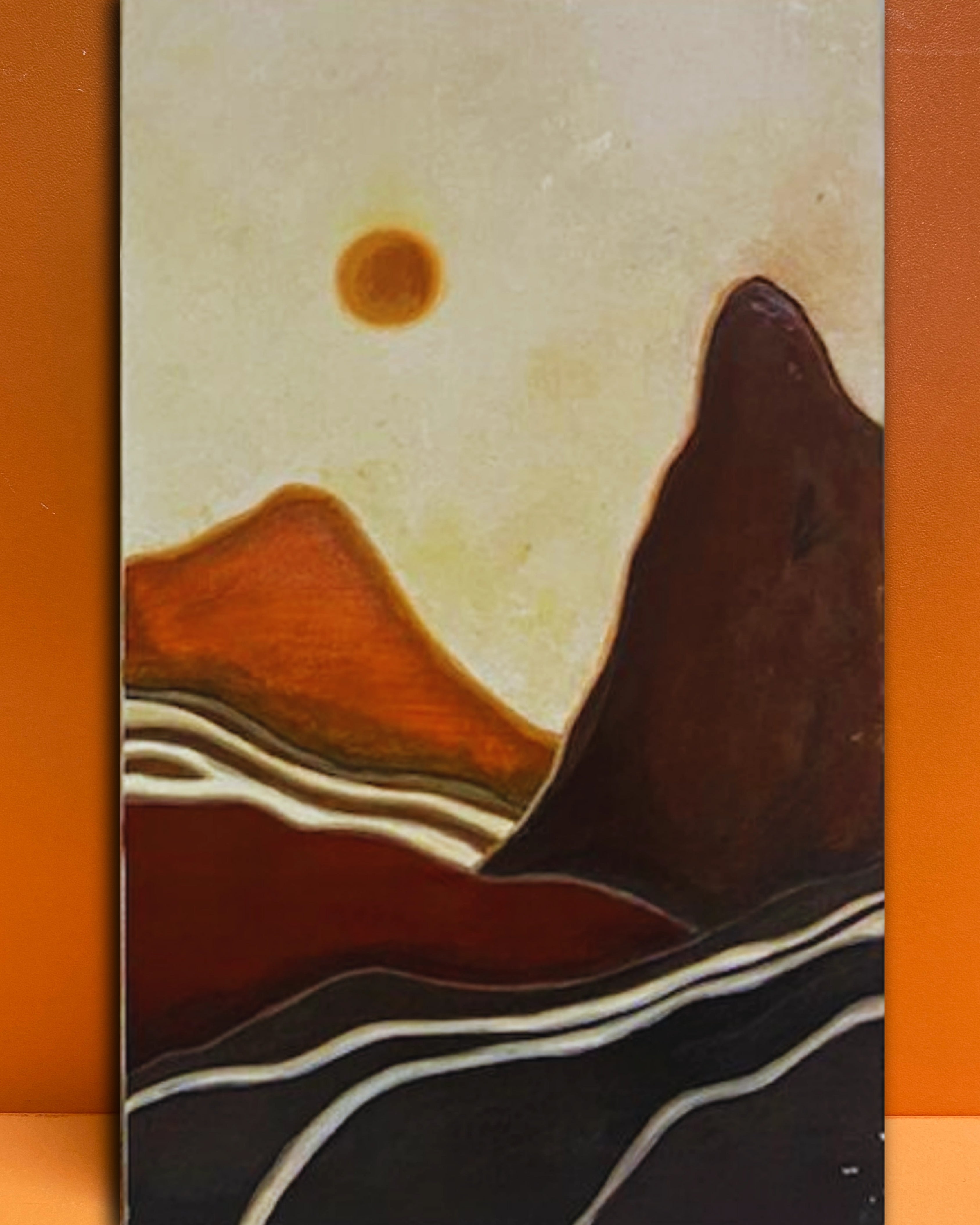 Wasl Sunset Oasis Hand Painted Rectangular Artwork