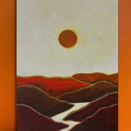 Wasl Sunset Oasis Hand Painted Rectangular Artwork