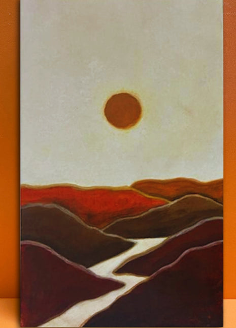 Wasl Sunset Oasis Hand Painted Rectangular Artwork
