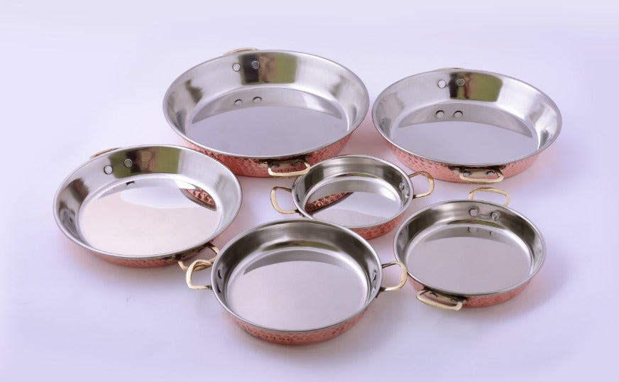 Copper Pans (Set of 6)  Size (13,15,17,20,22,24 cm) (Two Handles)