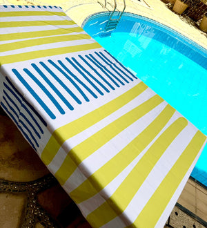 Mantile Cross Strips (Yellow & Blue) Tablecloth.