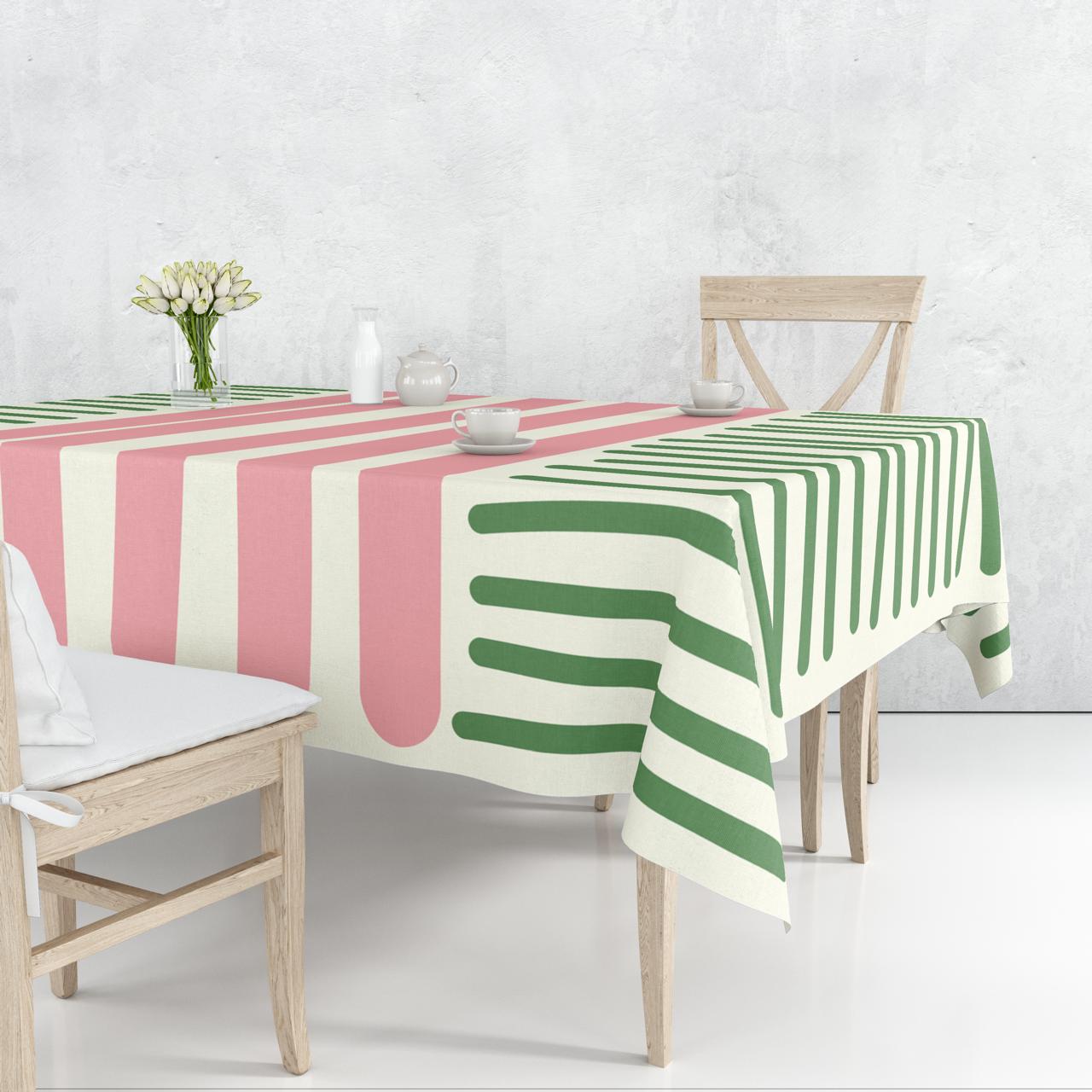 Mantile Cross Strips (Pink & Green) Tablecloth.