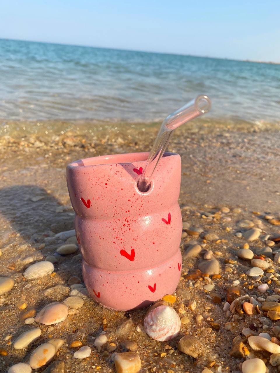 Piece of Sara Ice Cup with Stainless Straw (Hearts)