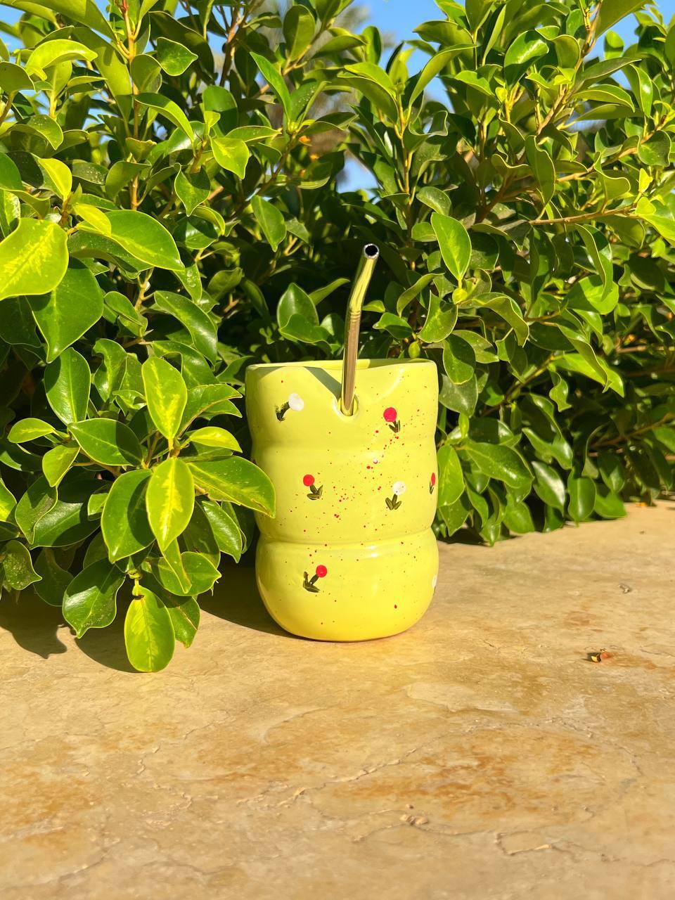 Piece of Sara Ice Cup with Stainless Straw (Yellow Floral)