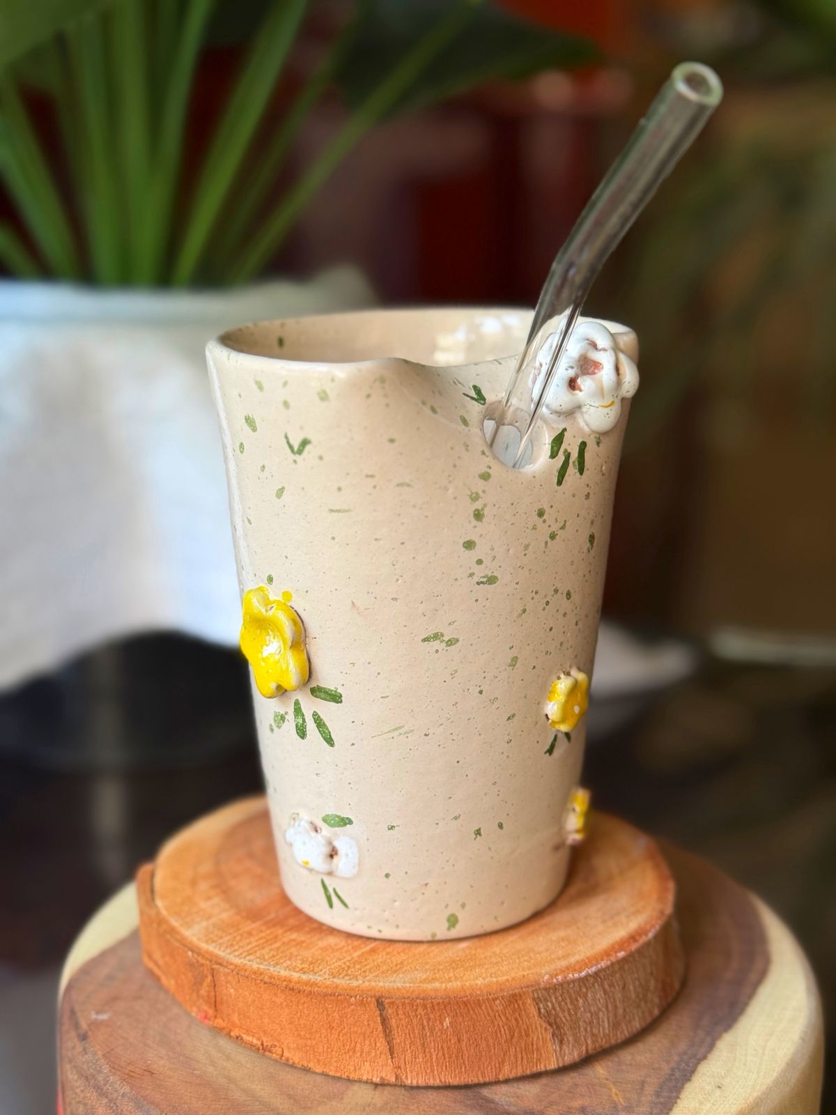 Piece of Sara Beige Floral Straw Cup